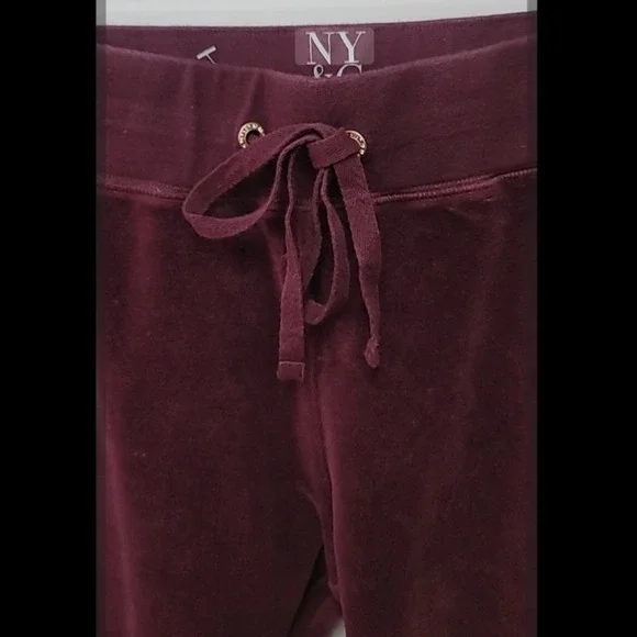 NY&C Velour Sweatsuit Sz M Burgundy Zip Hoodie Wide Leg Pants Set Y2K Athletic - Picture 8 of 14
